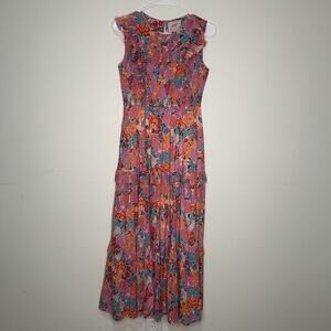 Banjanan Maxi Womens Small Bloomsbury Dawn Floral Print Cotton Tiered Summer